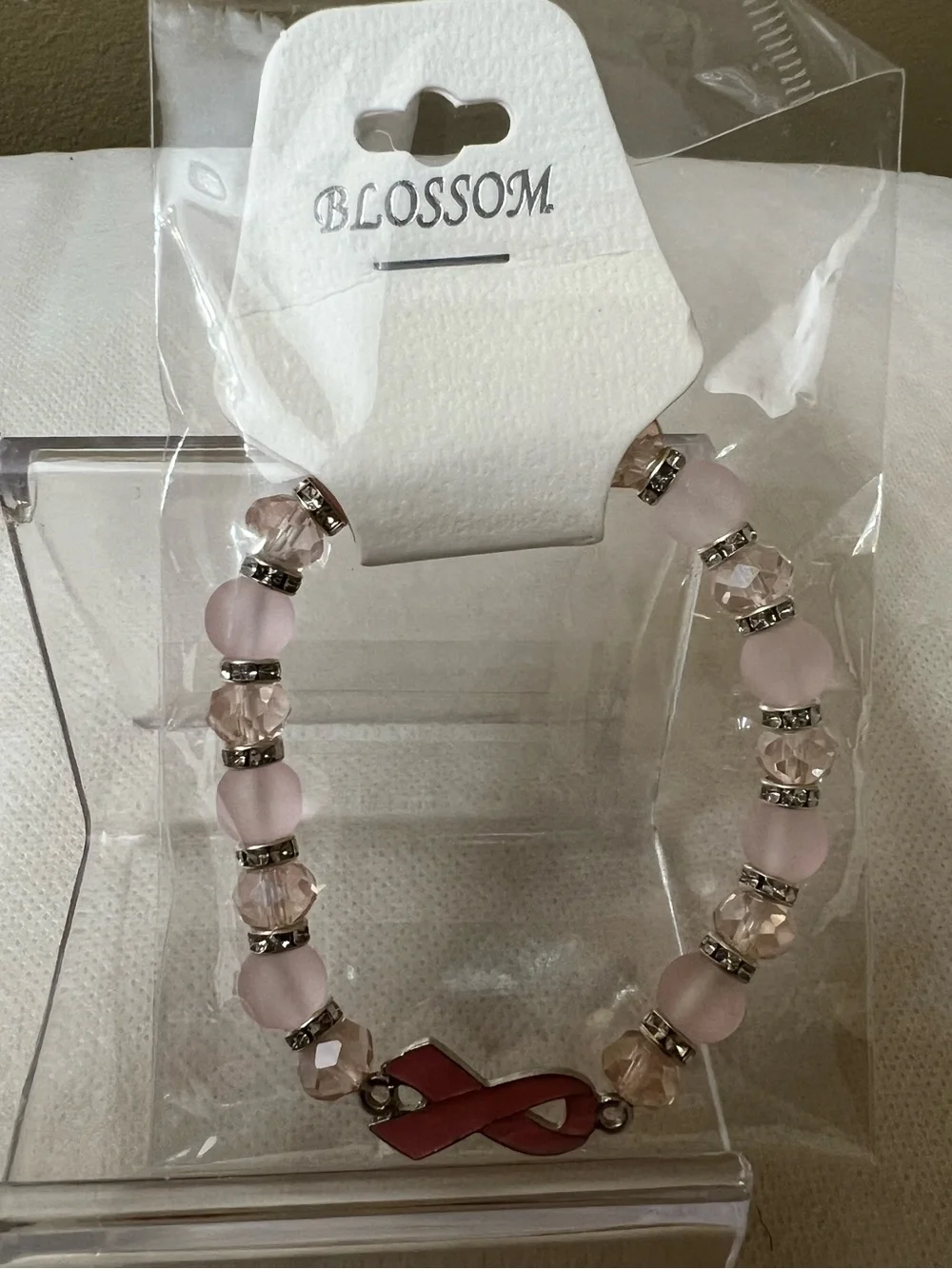 Pink Ribbon Beaded Bracelet - Pink Awareness Charm